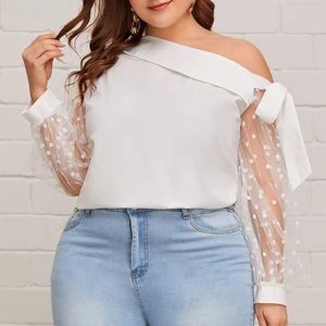 Boho White Polka Dot Off Shoulder Top